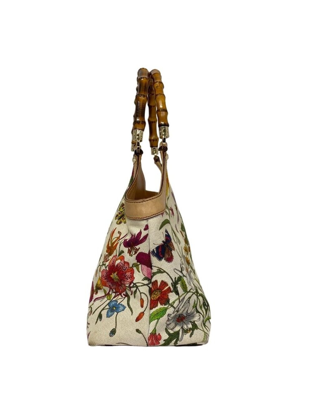 Gucci Tote Flora Bamboo Ivory Dark Green Multi Leather - Picture 4 of 11